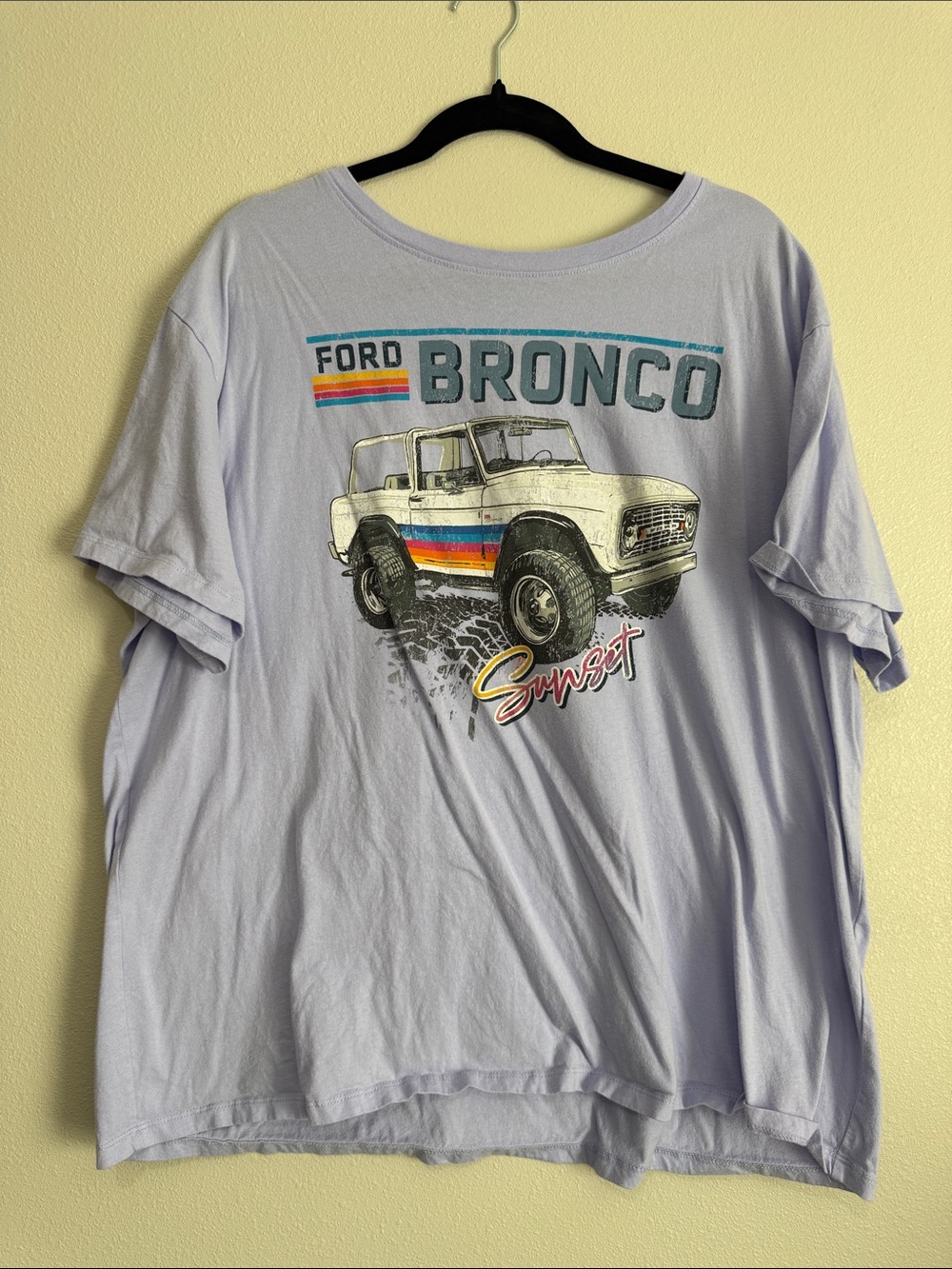 Ford Bronco Graphic Tee - Light Lavender with Rainbow Stripes